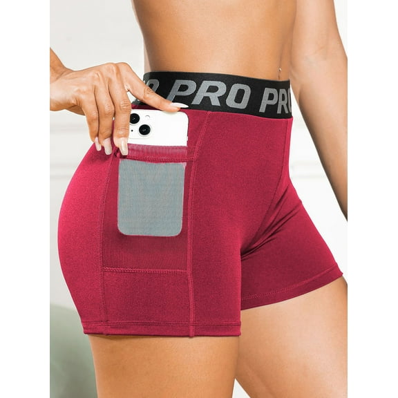 USPEED Womens Biker Yoga Shorts with Pockets: High Waisted Tummy Control Spandex Workout Athletic Gym Shorts