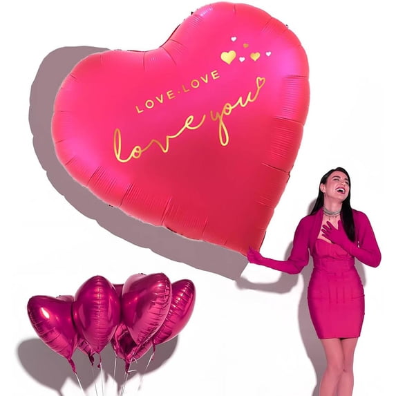 USPOINT Oversized Rose Red Heart-shaped Aluminum Foil Balloon, for Weddings Decoration, Valentine's Day Decoration, Proposals and Party Supplies
