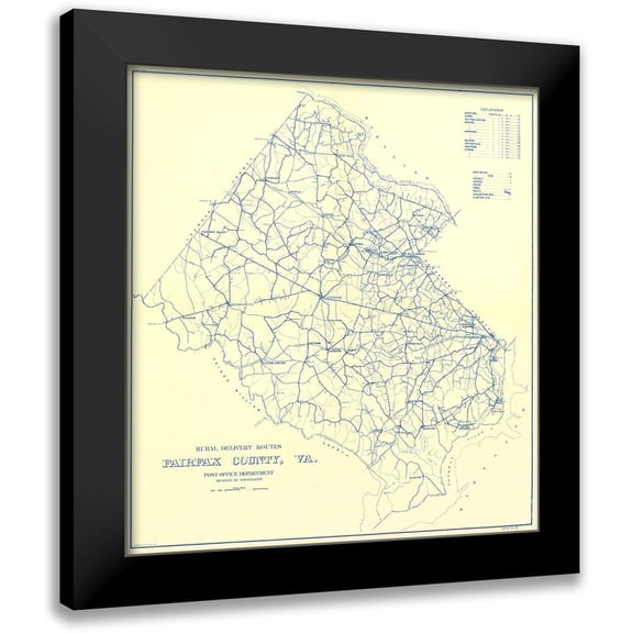 USPS 12x13 Black Modern Framed Museum Art Print Titled - Fairfax County Rural Delivery Routes - USPS 1912