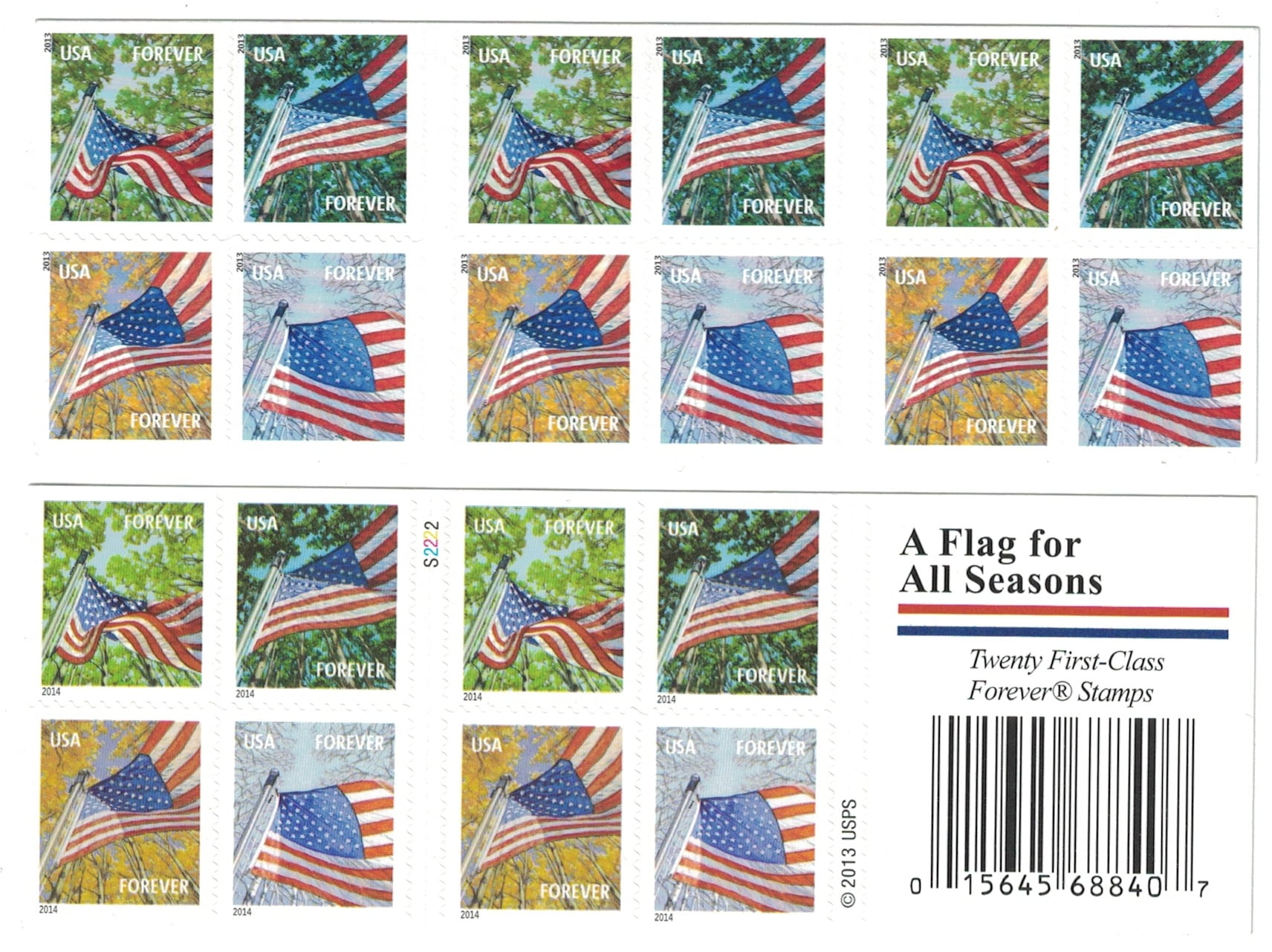 USPS A Flag for All Seasons Forever Stamps - Book of 20 Postage Stamps 