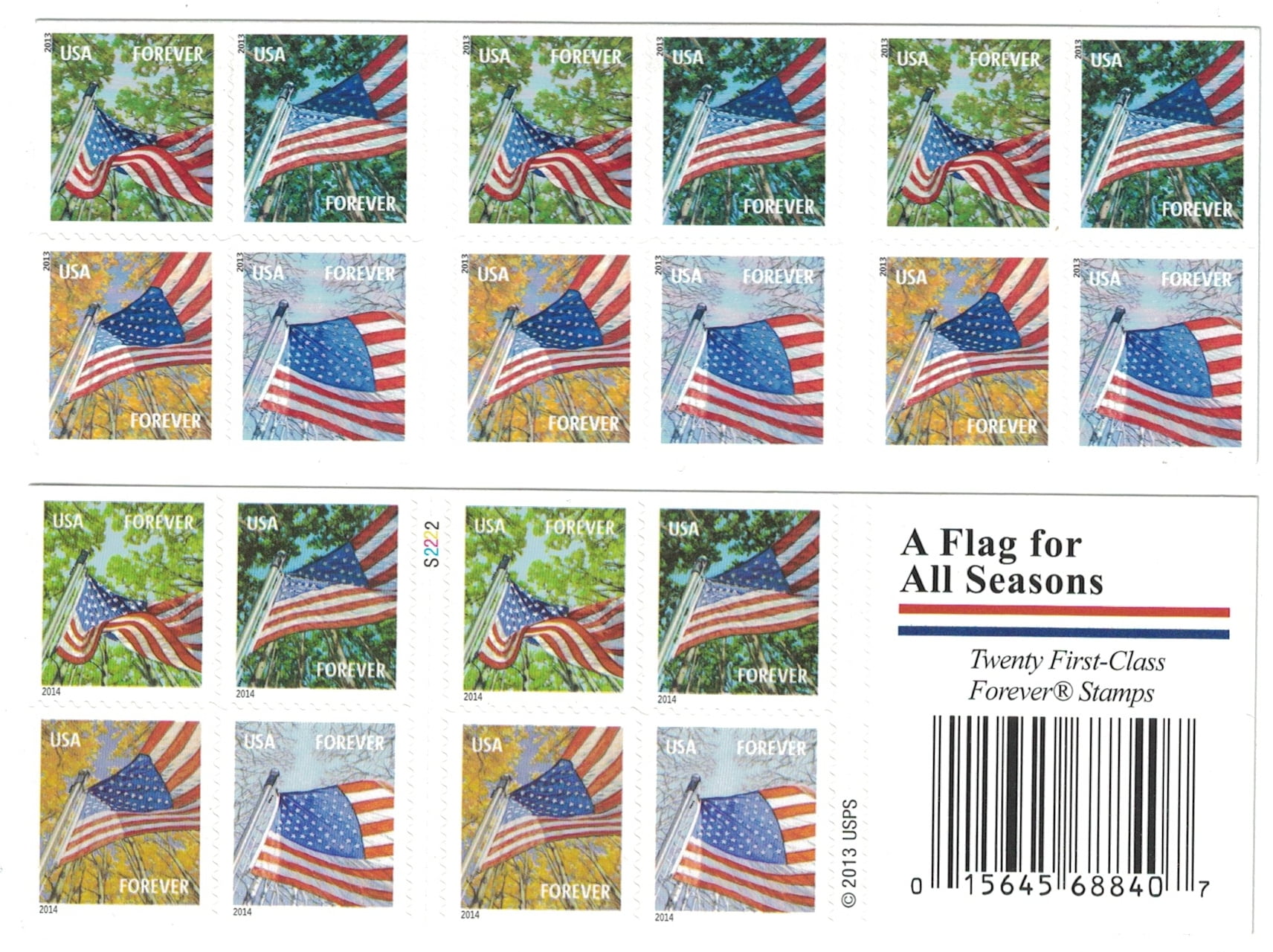 USPS Forever Stamps US Flag 2019, 2 Books of 20, Total of 40