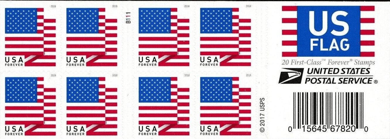 USPS U.S. Flag 2018 Forever Stamps Book of 20 postage stamps