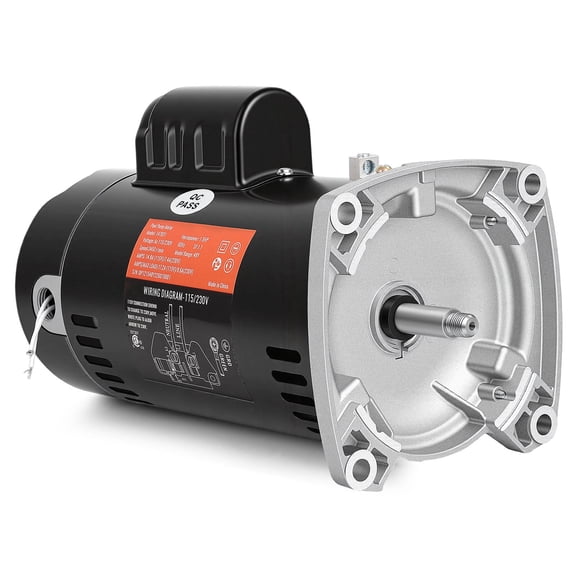 USQ1152 Pool Pump Motor - 1 1/2HP Single Phase Pump Motors, Square Flange, 48Y Frame, 3450 RPM, 115/230 Volts, 60HZ, 1.1 Service Factor