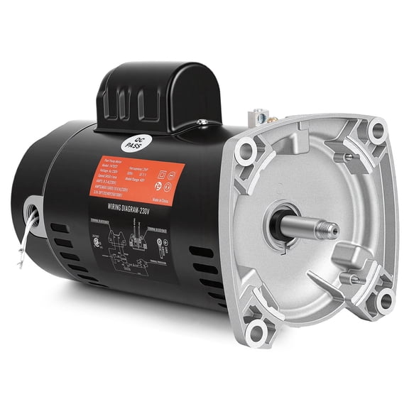 USQ1202 Pool Pump Motor - 2HP Single Phase Pump Motors, Square Flange, 48Y Frame, 3450 RPM, 115/230 Volts, 60HZ, 1.1 Service Factor