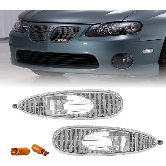 USR 04-06 GTO Side Marker Lights - Front Bumper Sidemarkers Lamps Set (Left + Right) Compatible with 2004-2006 Pontiac GTO (Clear Lens with Amber Bulbs)