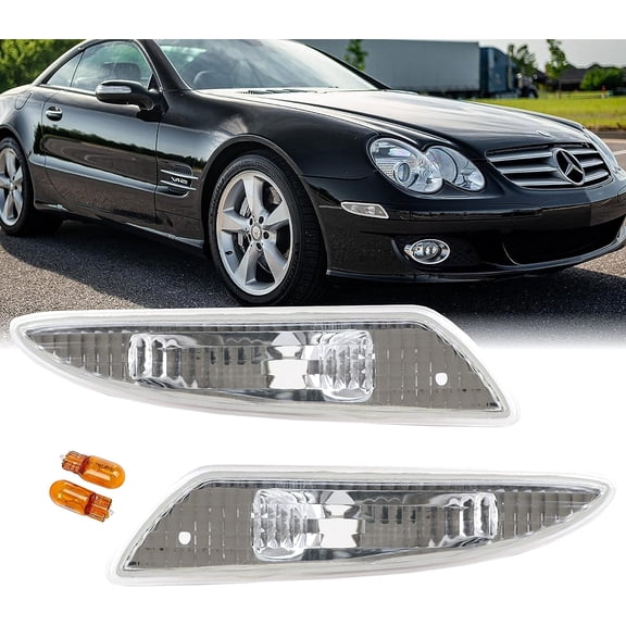 USR 07-08 R230 SL Class Clear Bumper Side Marker Lights Assembly Set (Left + Right) Compatible For 2007-2008 Mercedes Benz R230 SL Class