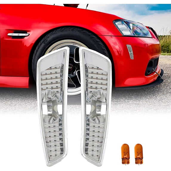 USR 08-09 G8 Side Marker Lights - Front Bumper Sidemarkers Lamps Set (Left + Right) Compatible with 2008-2009 Pontiac G8 GT GXP (Clear Lens with Amber Bulbs)