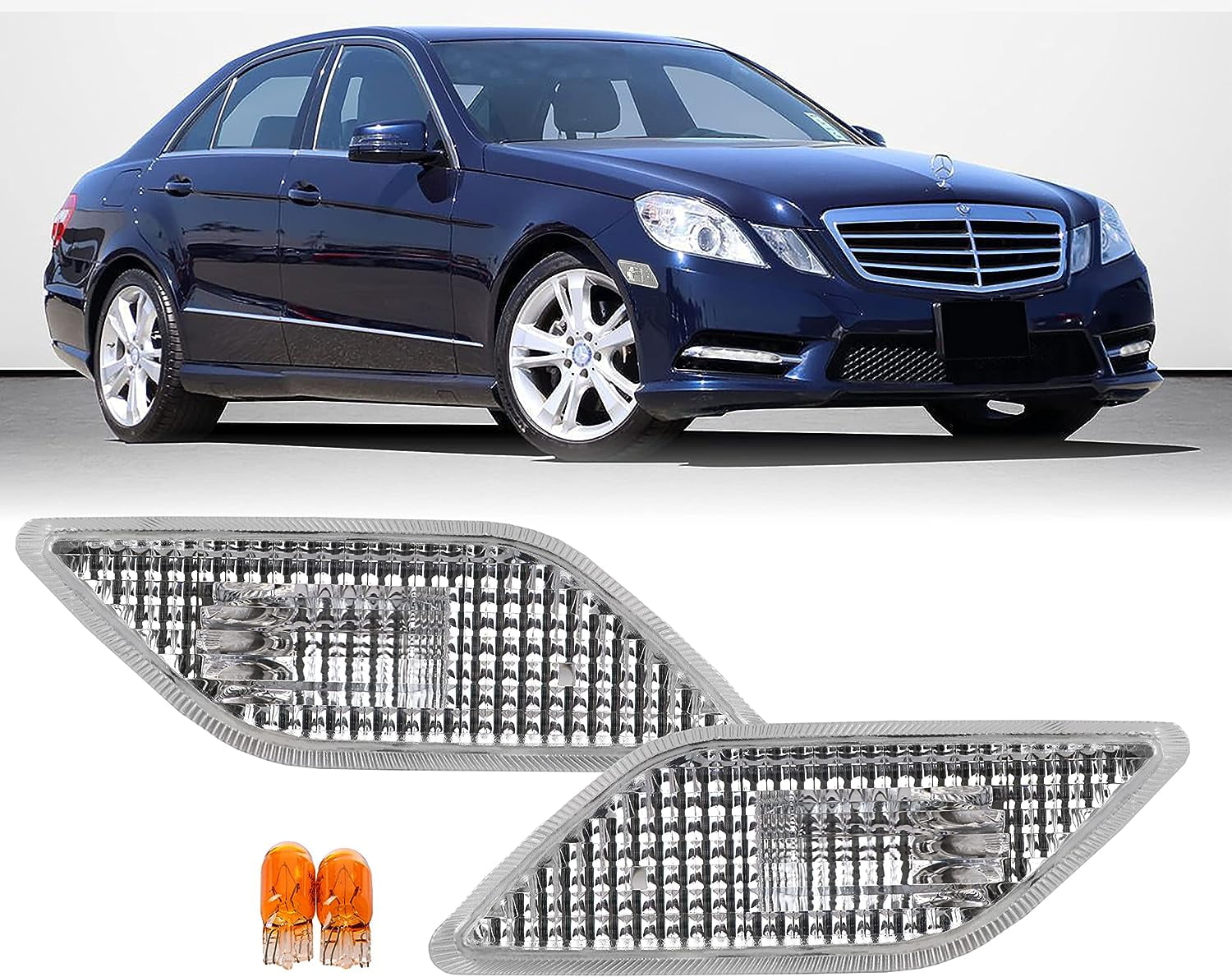 USR 10-13 W212 Clear Bumper Side Marker Set (Left + Right) with x2 Chrome Amber USR 10-13 W212 Clear Bumper Side Marker Set (Left + Right) with x2 Chrome Amber