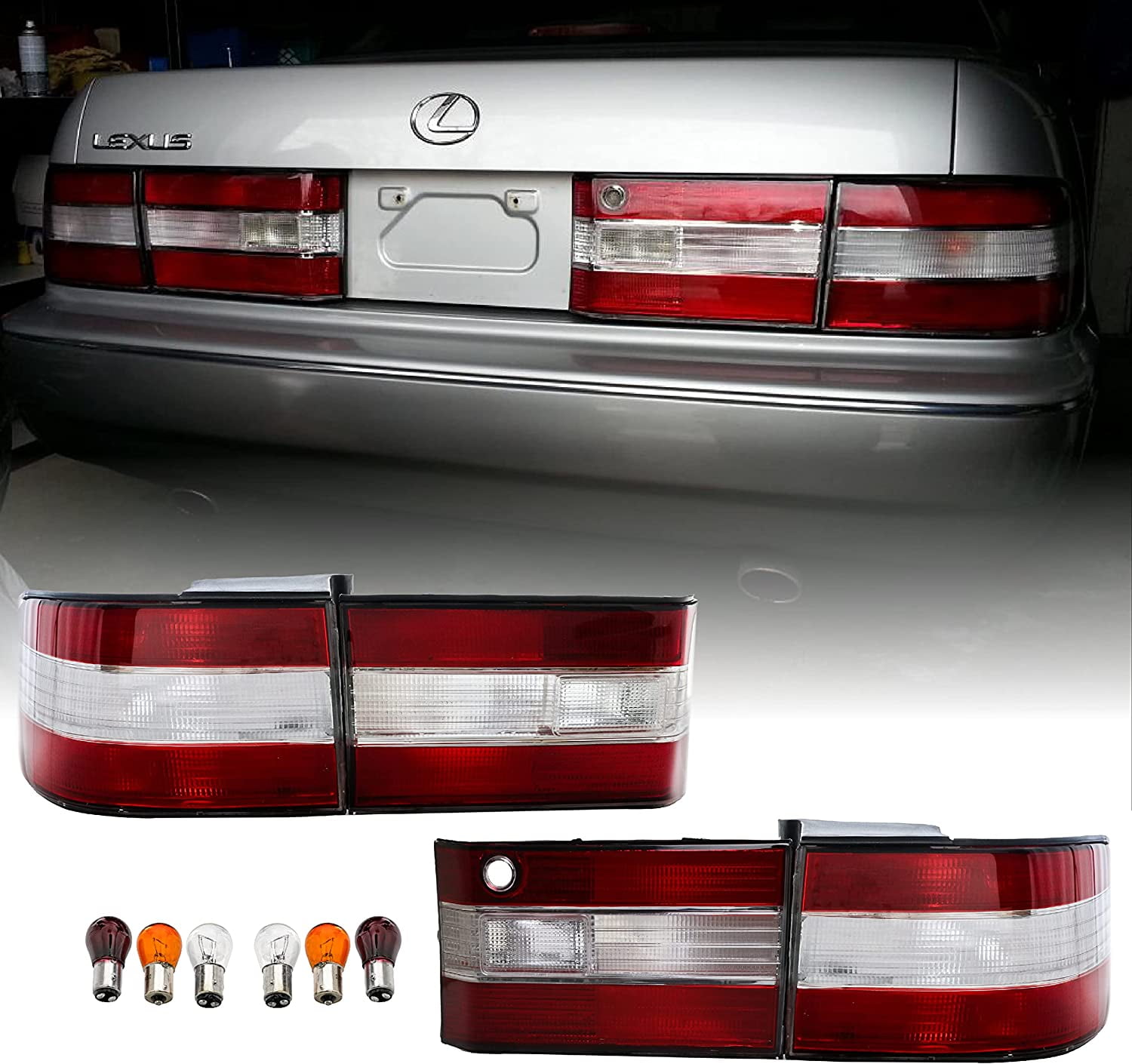 USR 9094 LS400 Tail Lights JDM Style Red / Clear Lens Rear Tail