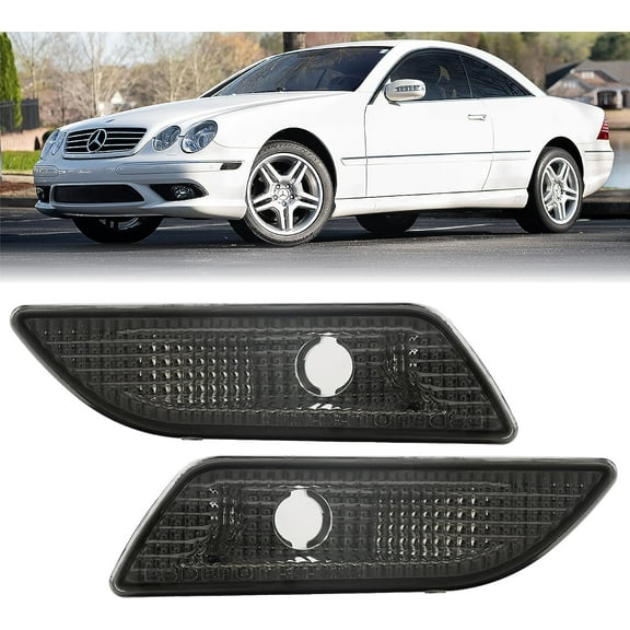 USR DEPO 00-06 W215 CL-Class Crystal Smoke Bumper Side Marker Lights Assembly Set (Left + Right) Compatible with 2000-2006 Mercedes Benz W215 CL Class