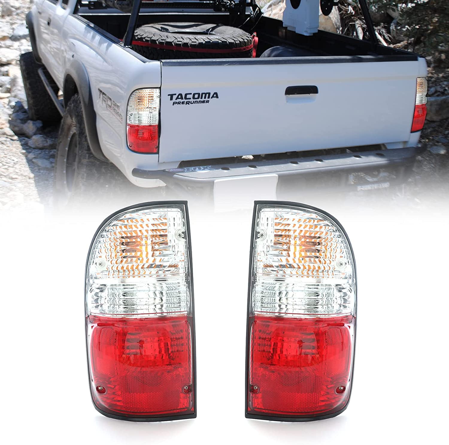 USR DEPO 01-04 Tacoma Tail Lights - JDM Style Red / Clear Lens Rear Tail  Lamps Set (Left + Right) Compatible with 2001-2004 Toyota Tacoma Pickup  Truck