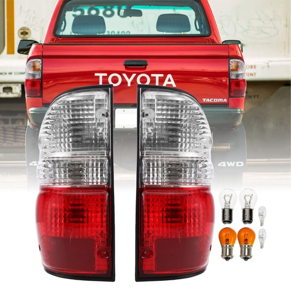 USR DEPO 01-04 Tacoma Tail Lights - JDM Style Red / Clear Lens Rear Tail Lamps Set (Left + Right) Compatible with 2001-2004 Toyota Tacoma Pickup Truck (6 Bulbs and Sockets Included)