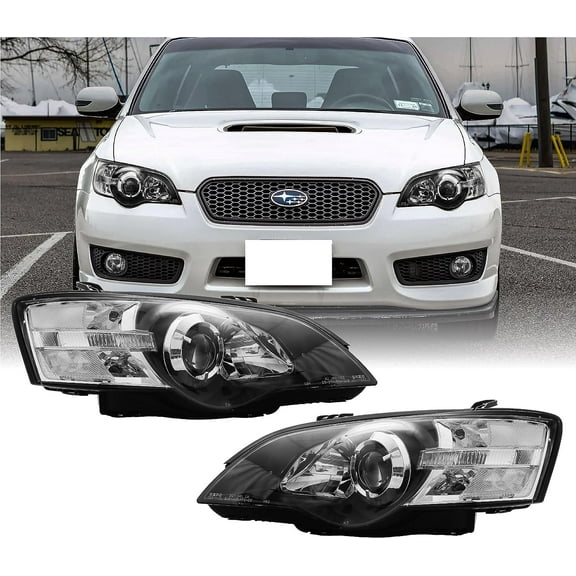 USR DEPO 05-07 Legacy Outback UPGRADE Stock Replacement Headlight Assembly Set (Left + Right) Compatible with 2005-2007 Subaru Legacy Outback (All Clear Lens, Black Housing, Plug and Play 2PC Set)
