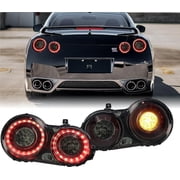 USR DEPO 09-22 GR-R R35 UPGRADE JDM Black Housing Smoke Lens Full LED Upgrade Rear Tail Lights Left + Right Compatible with 2009-2022 Nissan GTR Red Light Bar/Smoke Lens, Plug and Play, 2 PC Set