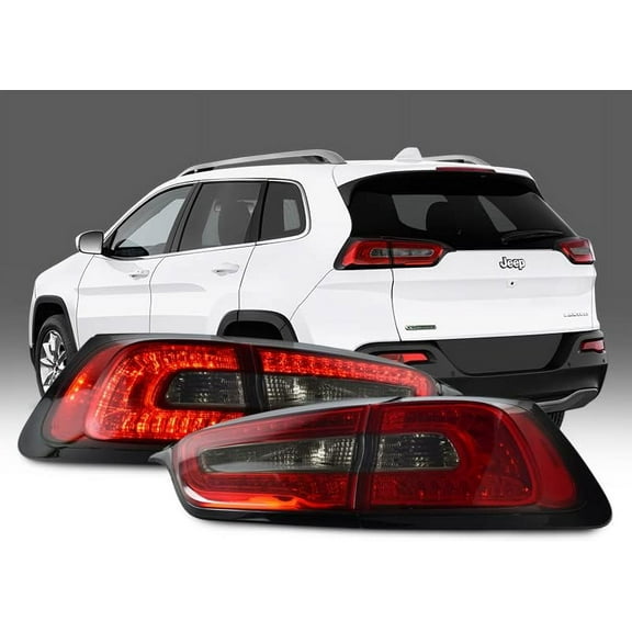 USR DEPO 14-17 Cherokee KL OE Style Red/S LED Upgrade Rear Tail Lights (Left + Right) Compatible with 2014-2017 Jeep Cherokee KL Chassis SUV (Red/Smoke Lens, Plug and Play, 4 PC Set)