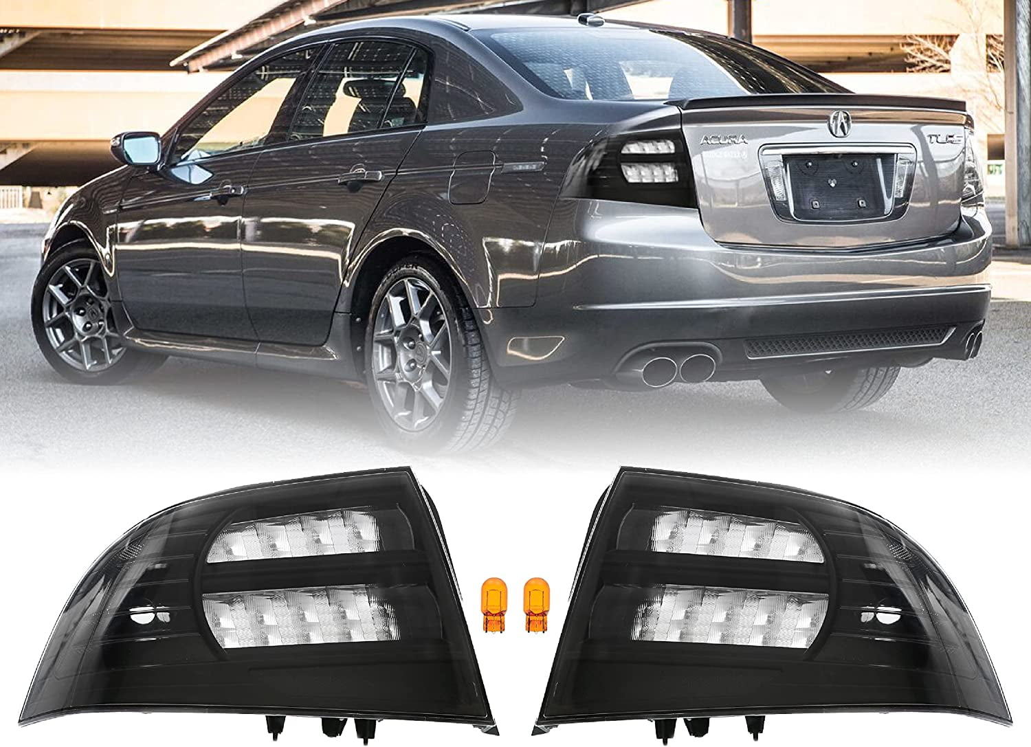 USR DEPO 3G TL Tail Lights - JDM Style Black Housing Rear Tail Lamps Cover  (Left + Right) Compatible with 2004-2008 Acura TL All Models including Base 