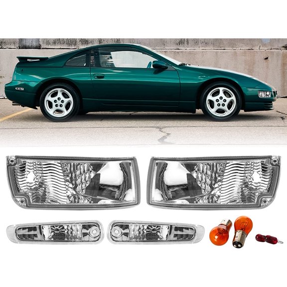 USR DEPO 90-96 300ZX Side Marker Lights - COMBO JDM Crystal Style Clear Lens Bumper Turn Signal + Rear Side Markers (Left + Right) Compatible with 1990-1996 Nissan 300ZX Z32 (4 Pieces with x4 Bulbs)