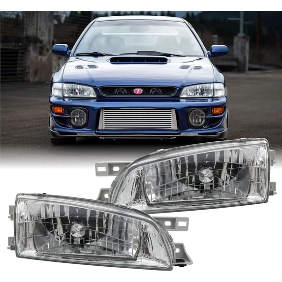 USR DEPO 95-01 Impreza UPGRADE Stock Replacement Crystal Glass Headlight Assembly Set (Left + Right) Compatible with 1995-2001 Subaru Impreza (All Clear Lens, Chrome Housing, Plug and Play, 2 PC Set)