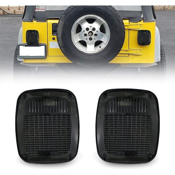USR DEPO 97-06 TJ Tail Lights - All Smoke Lens Plug and Play Rear Tail Lamps Set (Left + Right) Compatible with 1997-2006 Wrangler TJ Chassis (Smoked with Housing and Wiring)