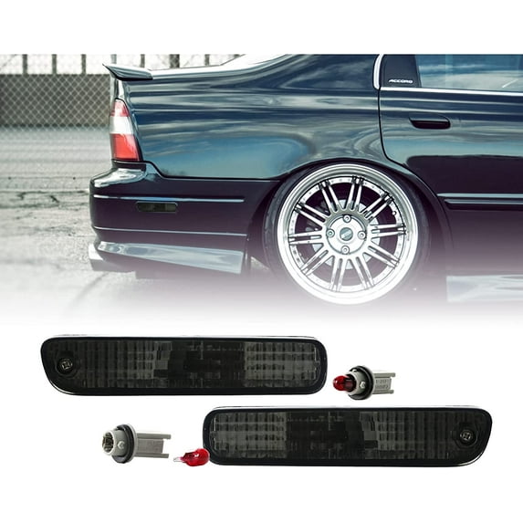 USR DEPO Rear Bumper Side Marker Lights (Left + Right) Compatible with 1994-1997 Honda Accord / 1992-1996 Honda Prelude / 1998-2002 Accord 2D Coupe Sidemarkers Lamps (All Smoked Crystal Lens)