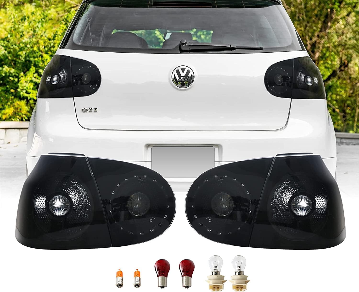 USR DEPO VW Golf 5 Tail Lights - Black  Smoke Rear Tail Lamps Set Left  Right, Inner  Outer Compatible with 2006-2009 Volkswagen Golf GTi Mk.5 Chassis Smoked 4 Pieces