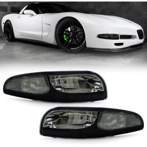 USR DEPO Vette C5 Turn Signal Lights - Front Bumper Signals Lamps Set (Left + Right) Compatible with 1997-2004 Chevy Corvette C5 All Models including Z06 (Black Housing All Smoke Lens)