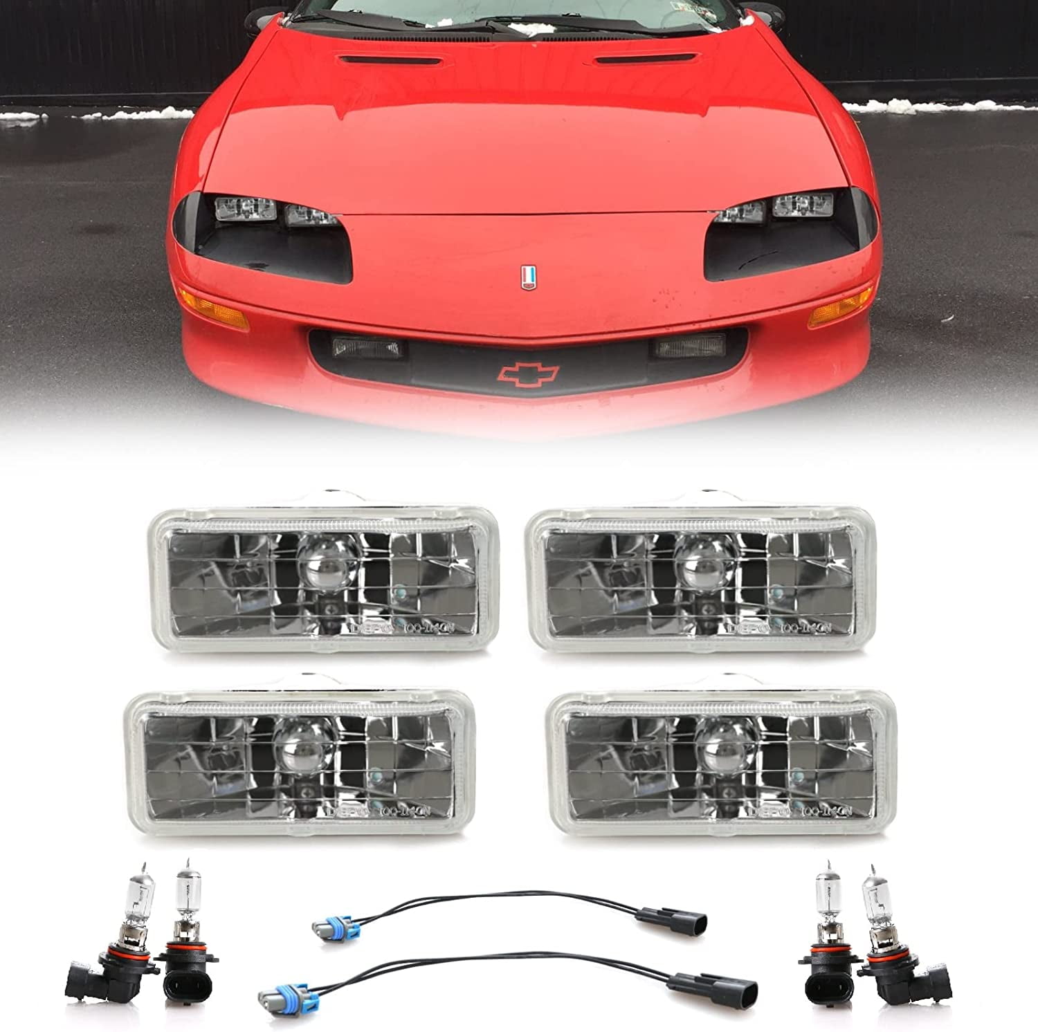 USR H4351 H4352 Sealed Beam Headlights Low High Beam 2 x 5 Seal Beam Conversion Head Lamps Compatible with 1993 1997 Chevrolet Camaro Euro