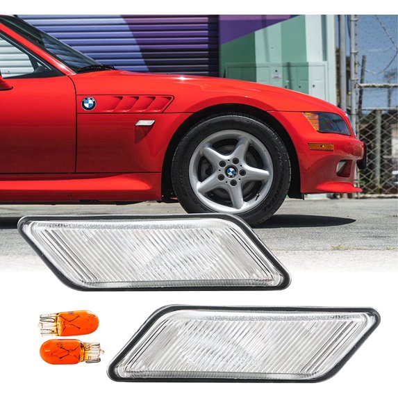 USR Z3 Side Marker Lights - Euro Style Clear Lens Fender Sidemarkers Lamps Set (Left + Right) Compatible with 1996-2002 BMW Z3 Roadster / M Roadster / M Coupe