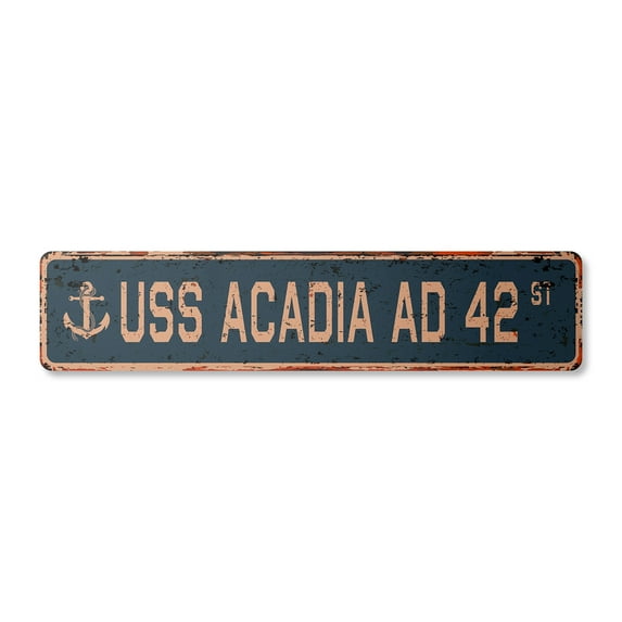 USS ACADIA AD 42 Vintage Plastic Street Sign us navy ship veteran sailor gift | Indoor/Outdoor | 18" Wide