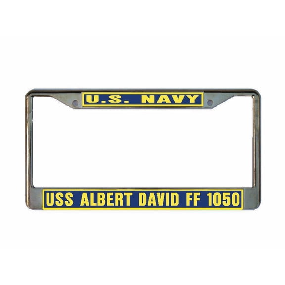 USS ALBERT DAVID FF 1050 License Plate Frame Gold Chrome Metal Military Navy USN 1 Car Truck RV F001