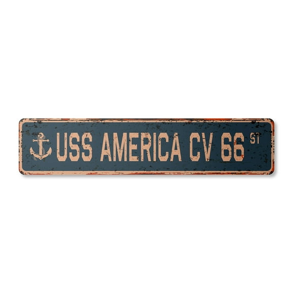 USS AMERICA CV 66 Vintage Aluminum Street Sign us navy ship veteran sailor rustic metal tin gift | Indoor/Outdoor | 18" Wide