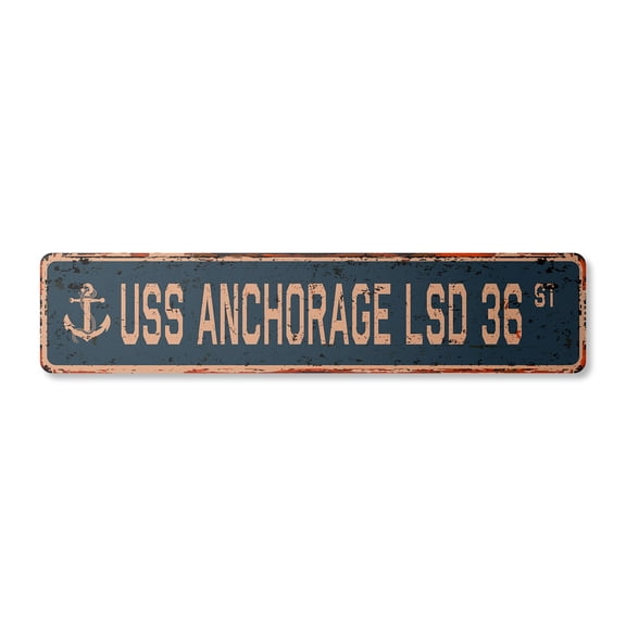 USS ANCHORAGE LSD 36 Vintage Plastic Street Sign us navy ship veteran sailor gift | Indoor/Outdoor | 18" Wide
