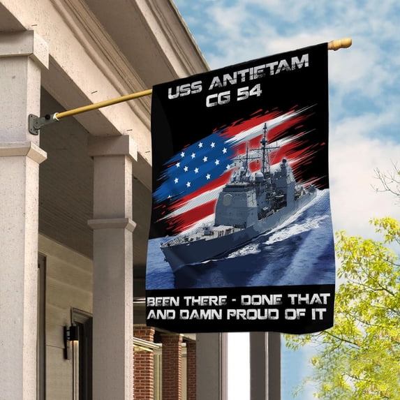USS-ANTIETTAM-CG-54 Veterans Day, Flag Ship 4th of July , Patriotic Flag House Flag, Double-Sided Decorative Outdoor Flag, Polyester Yard Flag 29.5 x 39.5 in