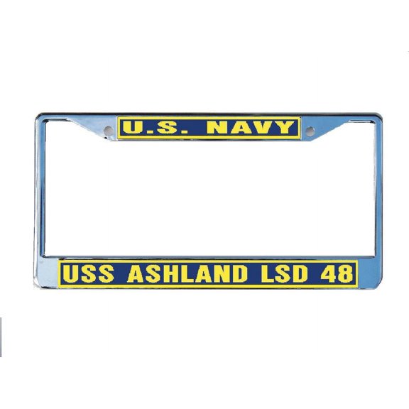 USS ASHLAND LSD 48 Metal License Plate Frame Chrome Military Navy USN Car Truck RV F001.