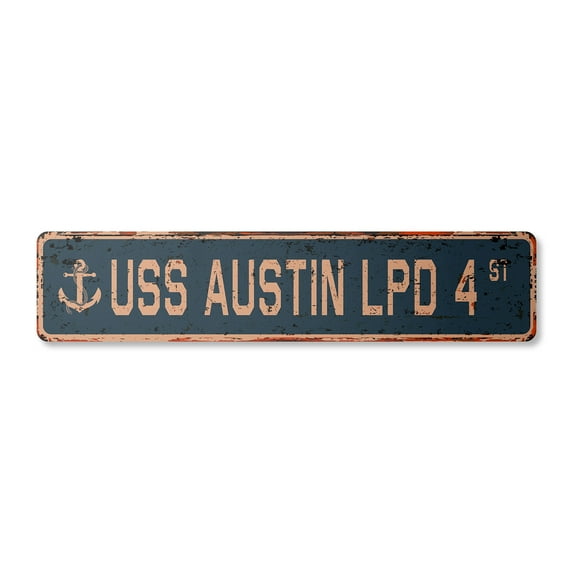 USS AUSTIN LPD 4 Vintage Aluminum Street Sign us navy ship veteran sailor rustic metal tin gift | Indoor/Outdoor | 30" Wide