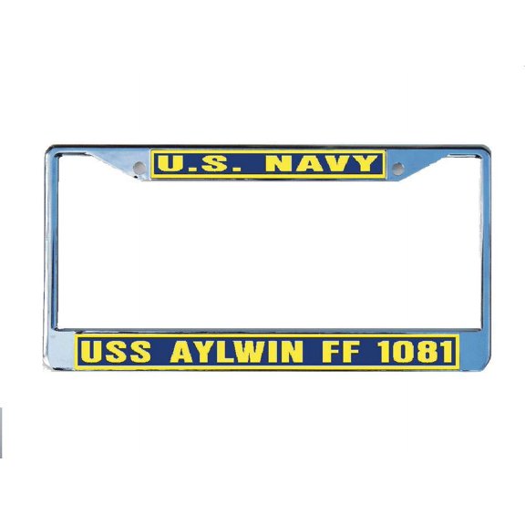USS AYWIN FF 1081 License Plate Frame Chrome Metal Military Navy USN Car Truck RV F001.