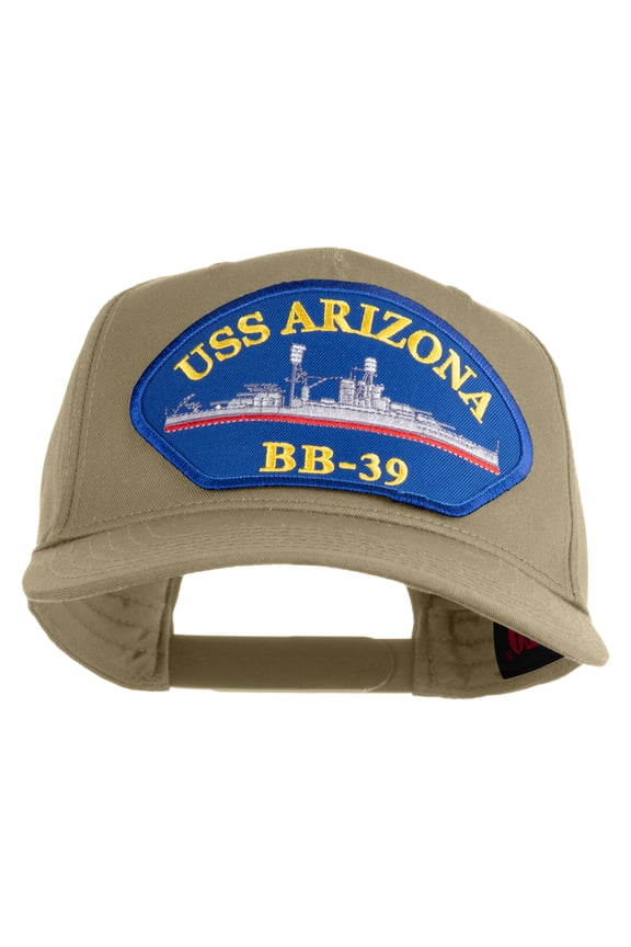 USS Arizona BB 39 Blue Patched Solid Cotton Twill 5 Panel Prostyle Snap Cap - Khaki OSFM