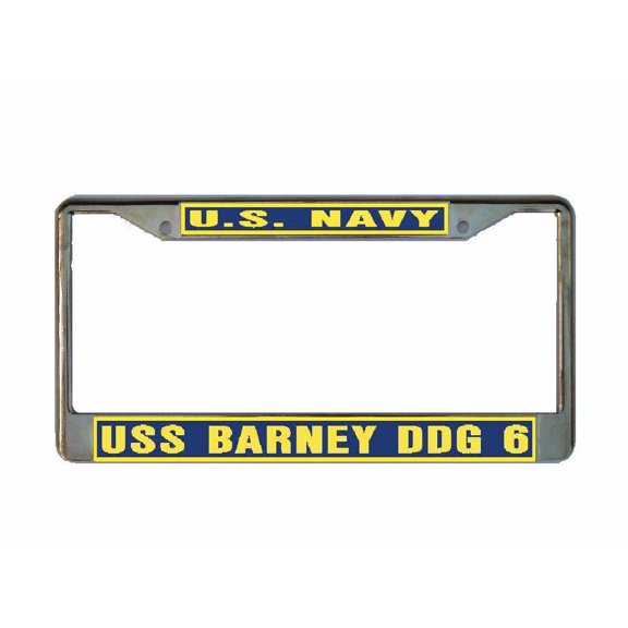 USS BARNEY DDG 6 License Plate Frame Gold Chrome Metal Military Navy USN Car Truck RV F001