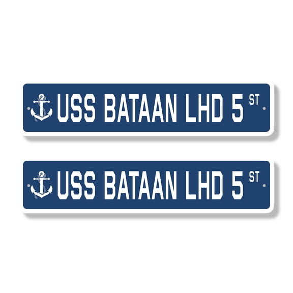 USS BATAAN LHD 5 Classic Street Sign (2 Pack) us navy ship veteran sailor gift Road Sign | 4" X 18" Plastic Address Sign