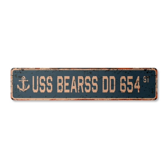 USS BEARSS DD 654 Vintage Plastic Street Sign us navy ship veteran sailor gift | Indoor/Outdoor | 36" Wide