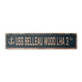 thumbnail image 1 of USS BELLEAU WOOD LHA 3 Vintage Aluminum Street Sign us navy ship veteran sailor rustic metal tin gift | Indoor/Outdoor | 30" Wide, 1 of 4