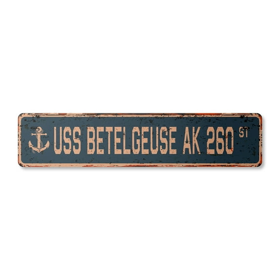 USS BETELGEUSE AK 260 Vintage Plastic Street Sign us navy ship veteran sailor gift | Indoor/Outdoor | 24" Wide