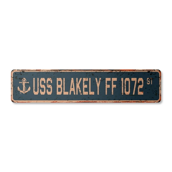 USS BLAKELY FF 1072 Vintage Plastic Street Sign us navy ship veteran sailor gift | Indoor/Outdoor | 30" Wide