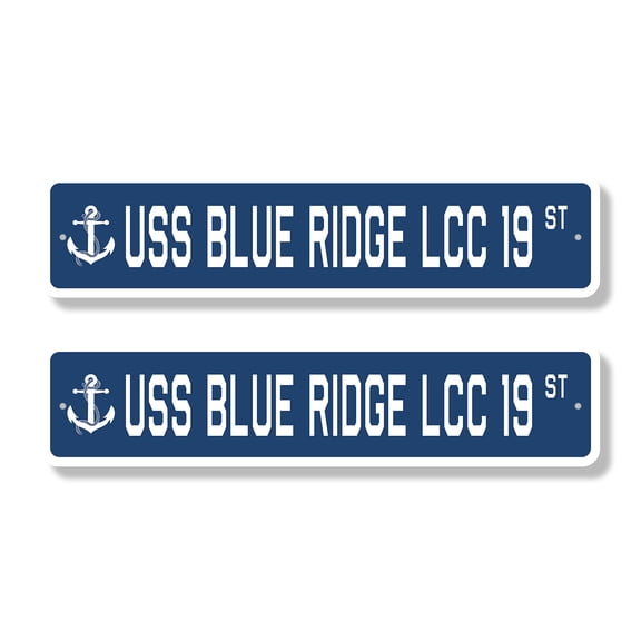 USS BLUE RIDGE LCC 19 Classic Street Sign (2 Pack) us navy ship veteran sailor gift Road Sign | 6" X 24" Aluminum Metal Address Sign
