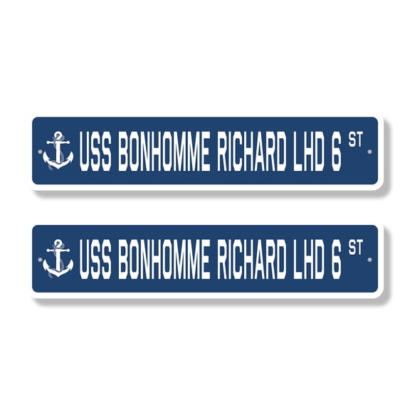 USS BONHOMME RICHARD LHD 6 Classic Street Sign (2 Pack) us navy ship veteran sailor gift Road Sign | 6" X 24" Aluminum Metal Address Sign