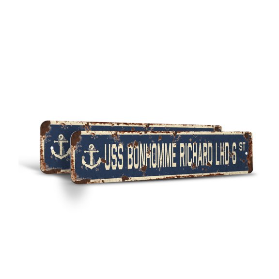 USS BONHOMME RICHARD LHD 6 Vintage Style Rustic Street Sign – Us Navy Ship Veteran Sailor Gift Retro Decorative Wall Sign for Home, Bar, Garage, or Outdoor Use | 6" X 24" Plastic Road