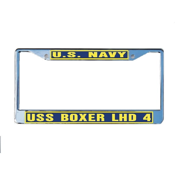 USS BOXER LHD 4 License Plate Frame Chrome Metal Military Navy USN Car Truck RV F001.