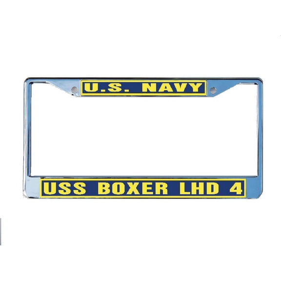 USS BOXER LHD 4 License Plate Frame Chrome Metal Military Navy USN Car Truck RV F001.