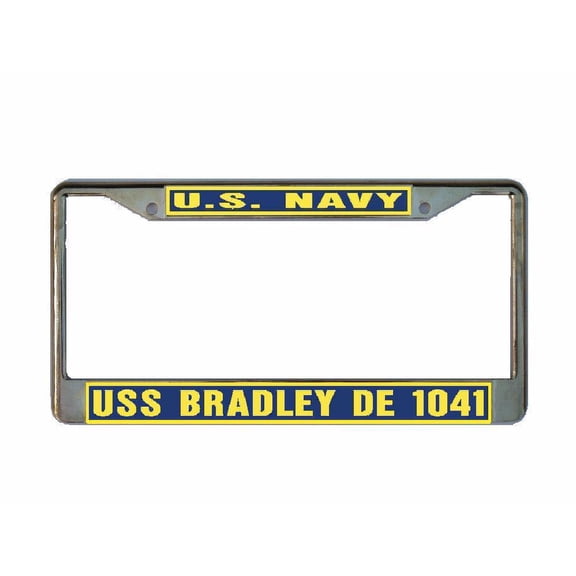 USS BRADLEY DE 1041 License Plate Frame Gold Chrome Metal Military Navy USN Car Truck RV F001