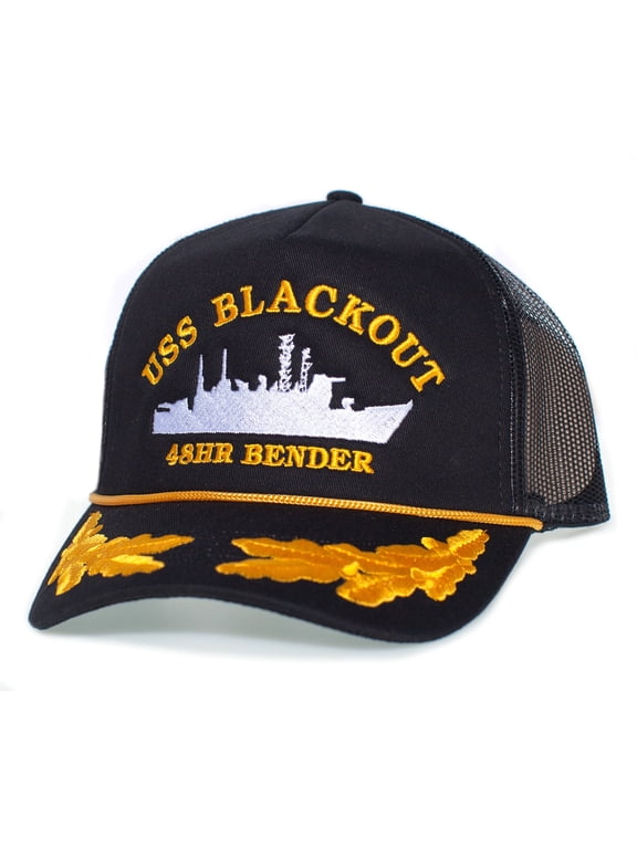 USS Blackout 48 Hour Bender Hat – Funny Joke Adult One-Size Trucker Cap Patriotic Black